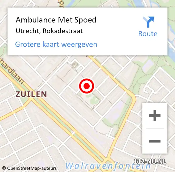 Locatie op kaart van de 112 melding: Ambulance Met Spoed Naar Utrecht, Rokadestraat op 23 augustus 2015 03:22
