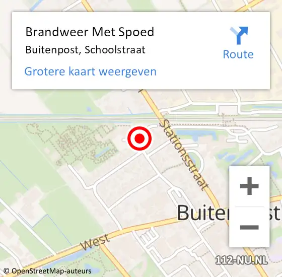 Locatie op kaart van de 112 melding: Brandweer Met Spoed Naar Buitenpost, Schoolstraat op 23 augustus 2015 11:00
