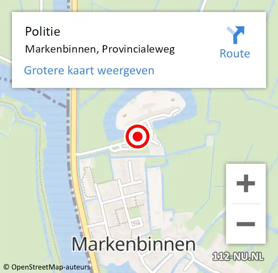 Locatie op kaart van de 112 melding: Politie Markenbinnen, Provincialeweg op 23 augustus 2015 23:43