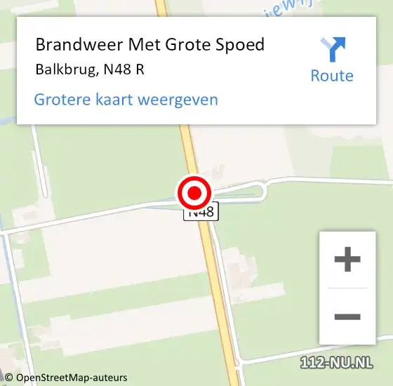 Locatie op kaart van de 112 melding: Brandweer Met Grote Spoed Naar Balkbrug, N48 R hectometerpaal: 104,0 op 24 augustus 2015 16:06