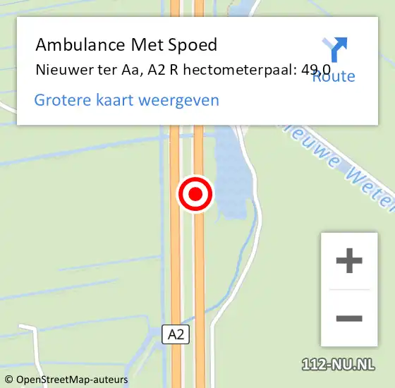 Locatie op kaart van de 112 melding: Ambulance Met Spoed Naar Nieuwer ter Aa, A2 R hectometerpaal: 50,3 op 25 augustus 2015 05:37