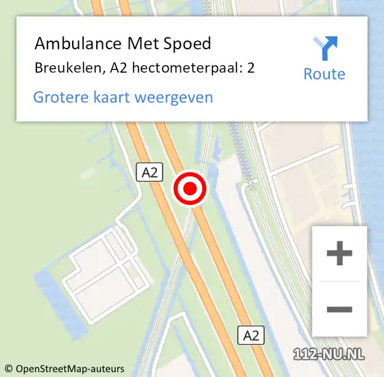 Locatie op kaart van de 112 melding: Ambulance Met Spoed Naar Breukelen, A2 hectometerpaal: 2 op 25 augustus 2015 12:32