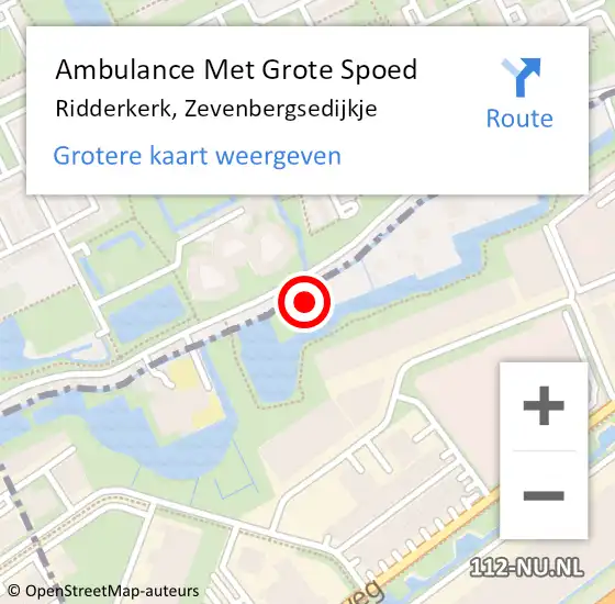 Locatie op kaart van de 112 melding: Ambulance Met Grote Spoed Naar Ridderkerk, Zevenbergsedijkje op 26 augustus 2015 09:03