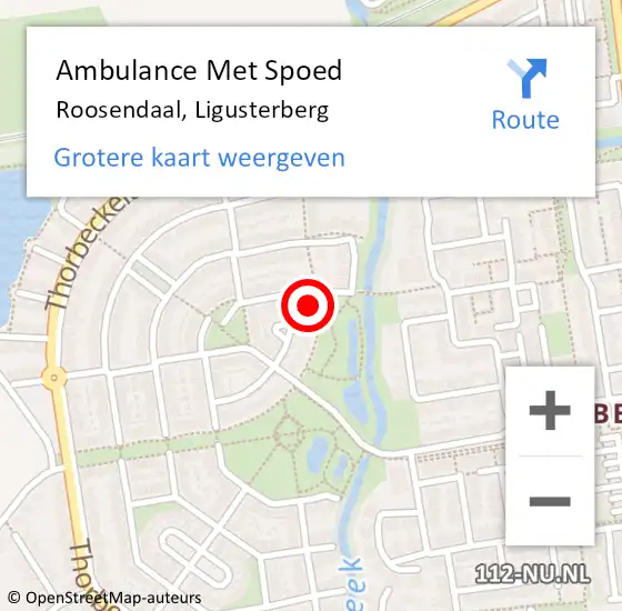 Locatie op kaart van de 112 melding: Ambulance Met Spoed Naar Roosendaal, Ligusterberg op 26 augustus 2015 10:50