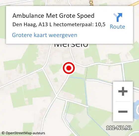 Locatie op kaart van de 112 melding: Ambulance Met Grote Spoed Naar Den Haag, A13 L hectometerpaal: 10,5 op 26 augustus 2015 13:48