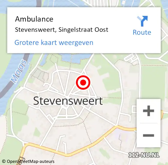 Locatie op kaart van de 112 melding: Ambulance Stevensweert, Singelstraat Oost op 26 augustus 2015 15:12