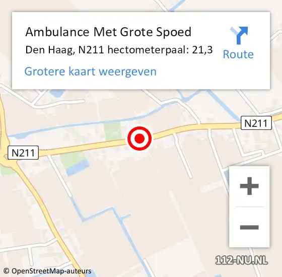 Locatie op kaart van de 112 melding: Ambulance Met Grote Spoed Naar Den Haag, N211 hectometerpaal: 21,3 op 26 augustus 2015 16:23