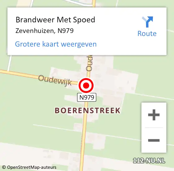Locatie op kaart van de 112 melding: Brandweer Met Spoed Naar Zevenhuizen, N979 op 26 augustus 2015 22:19