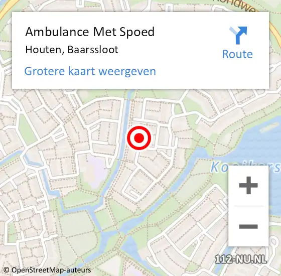 Locatie op kaart van de 112 melding: Ambulance Met Spoed Naar Houten, Baarssloot op 27 augustus 2015 10:09