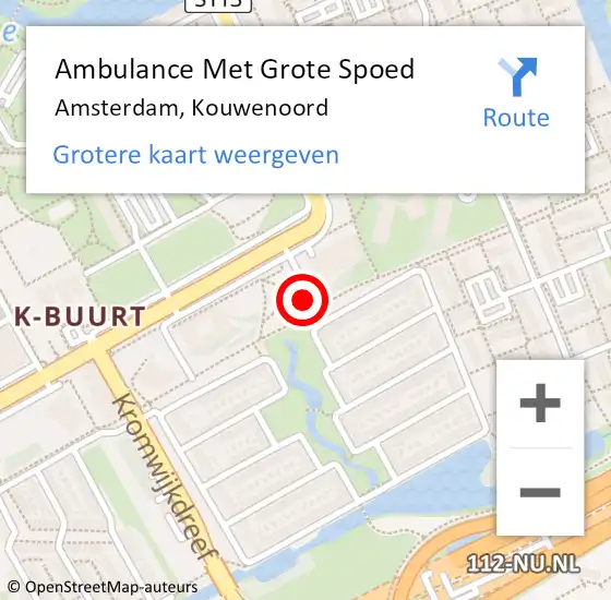 Locatie op kaart van de 112 melding: Ambulance Met Grote Spoed Naar Amsterdam, Kouwenoord op 27 augustus 2015 20:03