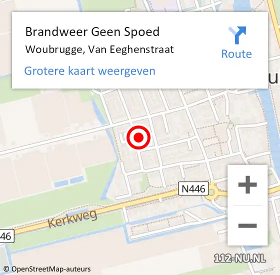 Locatie op kaart van de 112 melding: Brandweer Geen Spoed Naar Woubrugge, Van Eeghenstraat op 28 augustus 2015 13:30