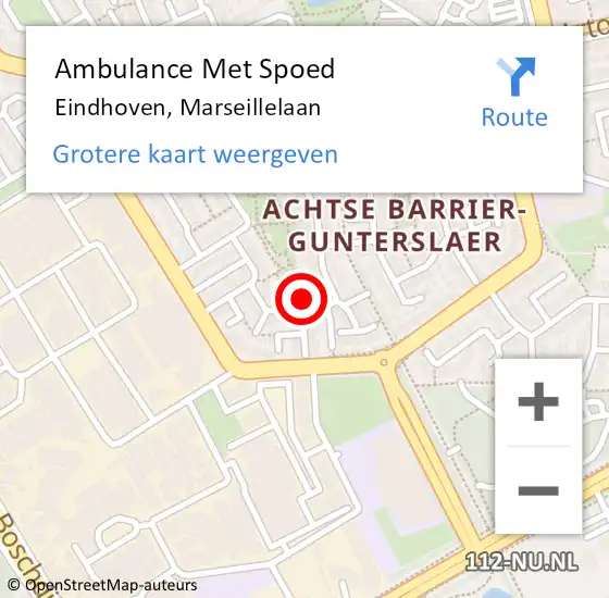 Locatie op kaart van de 112 melding: Ambulance Met Spoed Naar Eindhoven, Marseillelaan op 28 augustus 2015 19:48