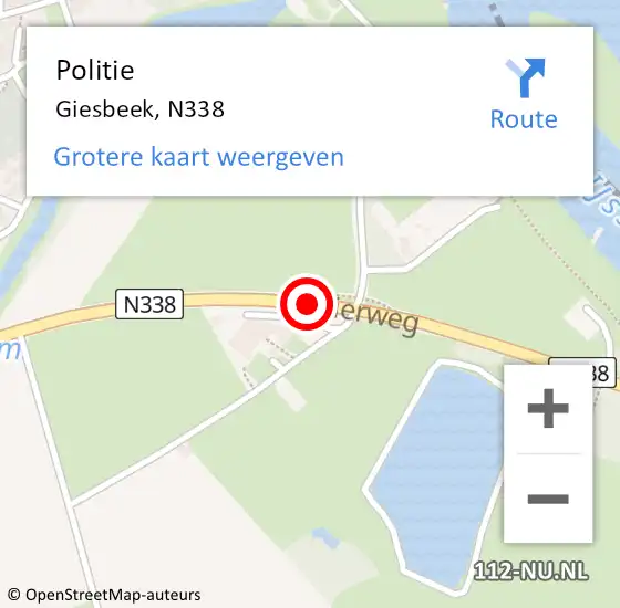 Locatie op kaart van de 112 melding: Politie Giesbeek, N338 op 28 augustus 2015 21:50