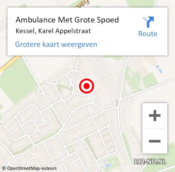 Locatie op kaart van de 112 melding: Ambulance Met Grote Spoed Naar Kessel, Karel Appelstraat op 18 november 2013 19:23