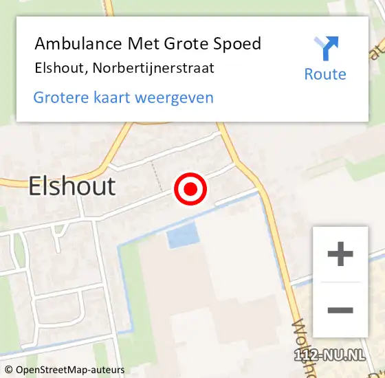 Locatie op kaart van de 112 melding: Ambulance Met Grote Spoed Naar Elshout, Norbertijnerstraat op 29 augustus 2015 10:49
