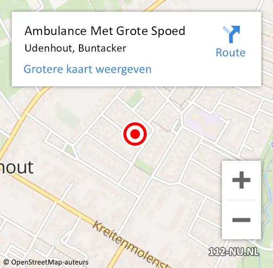 Locatie op kaart van de 112 melding: Ambulance Met Grote Spoed Naar Udenhout, Buntacker op 29 augustus 2015 12:04