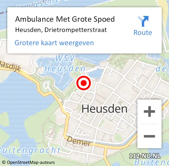 Locatie op kaart van de 112 melding: Ambulance Met Grote Spoed Naar Heusden, Drietrompetterstraat op 29 augustus 2015 14:31