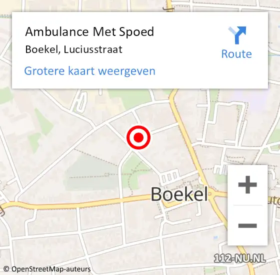 Locatie op kaart van de 112 melding: Ambulance Met Spoed Naar Boekel, Luciusstraat op 29 augustus 2015 22:02