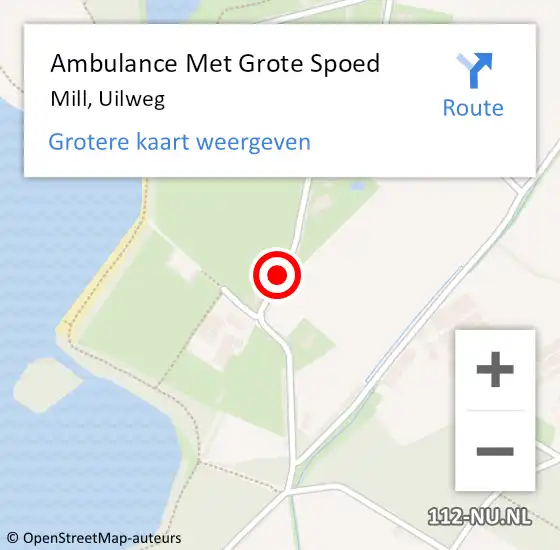 Locatie op kaart van de 112 melding: Ambulance Met Grote Spoed Naar Mill, Uilweg op 30 augustus 2015 03:08