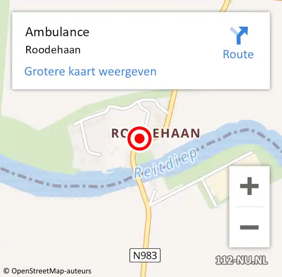 Locatie op kaart van de 112 melding: Ambulance Roodehaan op 30 augustus 2015 10:56