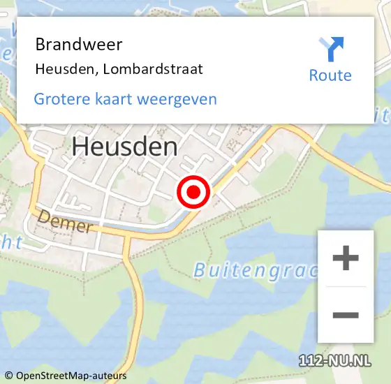 Locatie op kaart van de 112 melding: Brandweer Heusden, Lombardstraat op 30 augustus 2015 22:48
