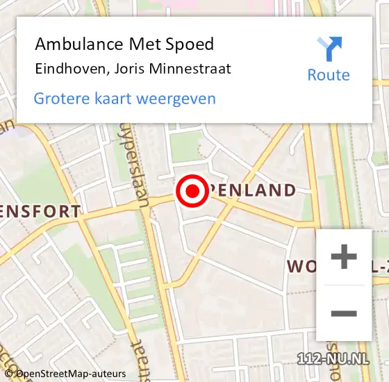 Locatie op kaart van de 112 melding: Ambulance Met Spoed Naar Eindhoven, Joris Minnestraat op 31 augustus 2015 15:30