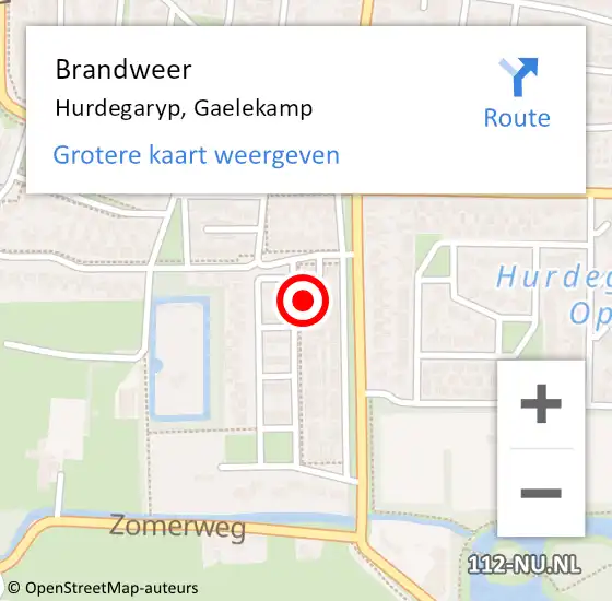 Locatie op kaart van de 112 melding: Brandweer Hurdegaryp, Gaelekamp op 1 september 2015 20:01