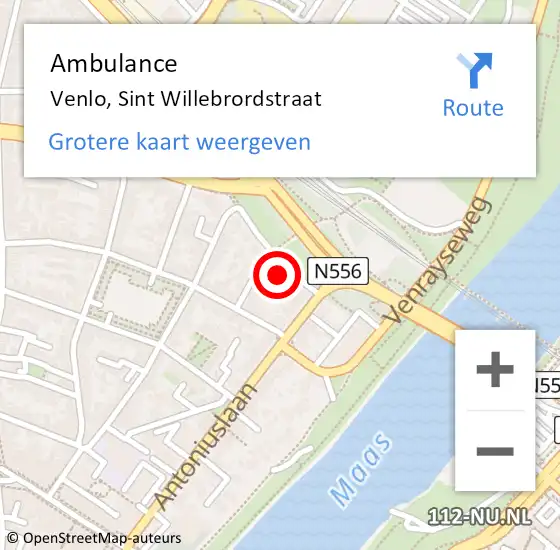 Locatie op kaart van de 112 melding: Ambulance Venlo, Sint Willebrordstraat op 19 november 2013 10:24