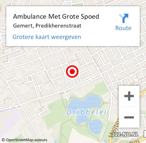 Locatie op kaart van de 112 melding: Ambulance Met Grote Spoed Naar Gemert, Predikherenstraat op 2 september 2015 20:53