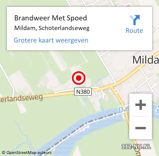 Locatie op kaart van de 112 melding: Brandweer Met Spoed Naar Mildam, Schoterlandseweg op 3 september 2015 02:53