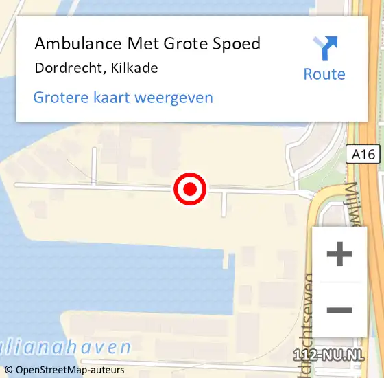 Locatie op kaart van de 112 melding: Ambulance Met Grote Spoed Naar Dordrecht, Kilkade op 3 september 2015 15:07