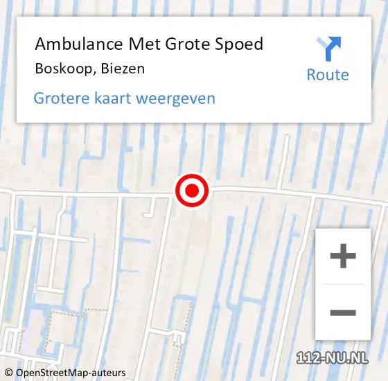 Locatie op kaart van de 112 melding: Ambulance Met Grote Spoed Naar Boskoop, Biezen op 3 september 2015 17:59