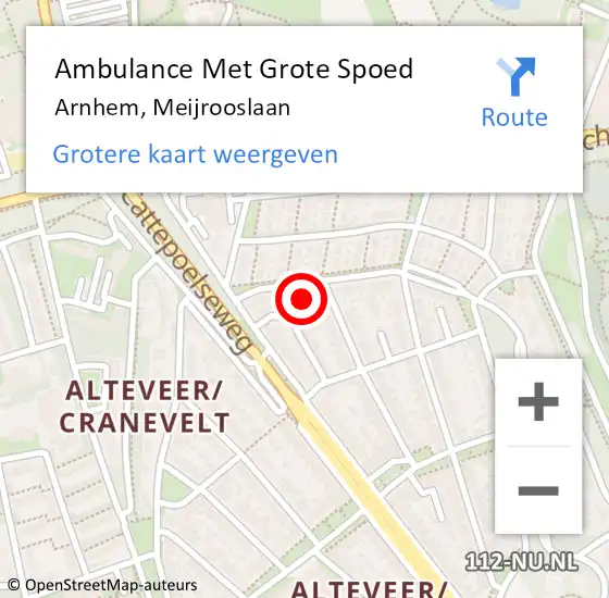 Locatie op kaart van de 112 melding: Ambulance Met Grote Spoed Naar Arnhem, Meijrooslaan op 3 september 2015 18:57
