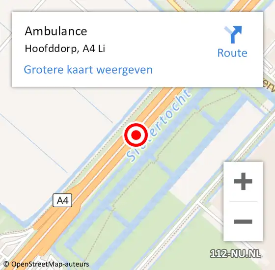 Locatie op kaart van de 112 melding: Ambulance Hoofddorp, A4 L op 3 september 2015 23:28