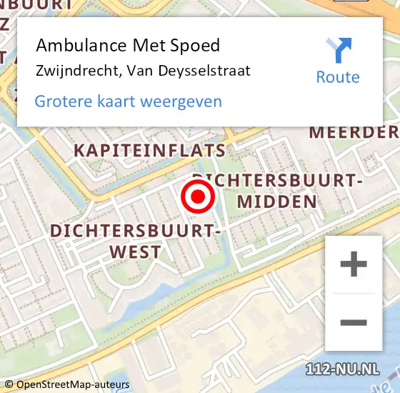 Locatie op kaart van de 112 melding: Ambulance Met Spoed Naar Zwijndrecht, Van Deysselstraat op 4 september 2015 03:04