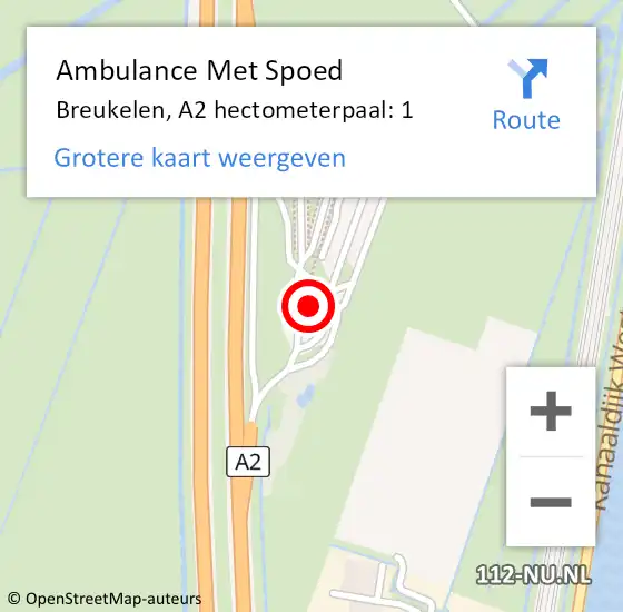 Locatie op kaart van de 112 melding: Ambulance Met Spoed Naar Breukelen, A2 hectometerpaal: 1 op 4 september 2015 15:04