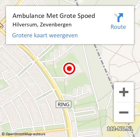 Locatie op kaart van de 112 melding: Ambulance Met Grote Spoed Naar Hilversum, Zevenbergen op 4 september 2015 15:52