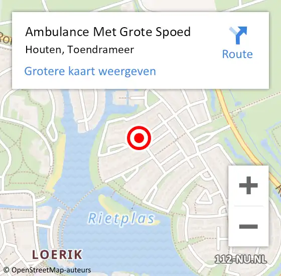 Locatie op kaart van de 112 melding: Ambulance Met Grote Spoed Naar Houten, Toendrameer op 4 september 2015 16:01