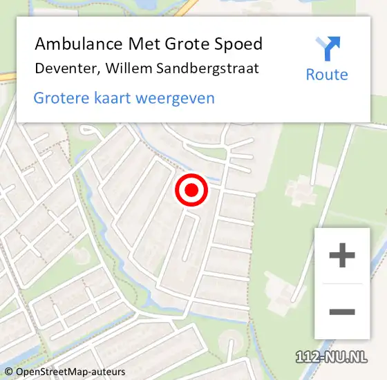 Locatie op kaart van de 112 melding: Ambulance Met Grote Spoed Naar Deventer, Willem Sandbergstraat op 4 september 2015 16:23