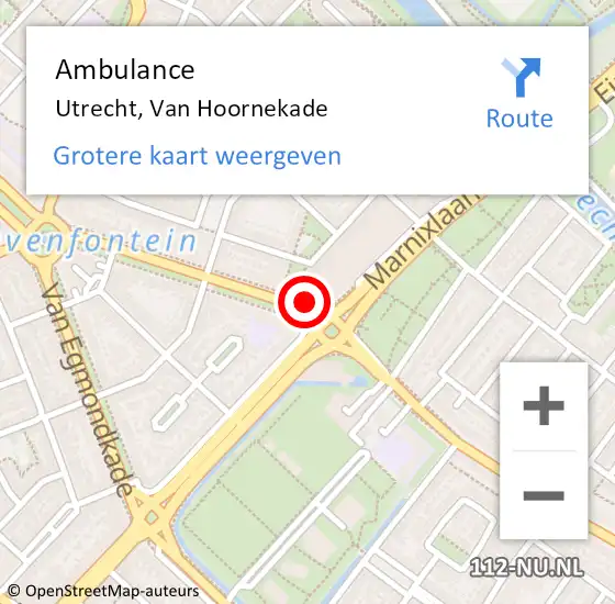 Locatie op kaart van de 112 melding: Ambulance Utrecht, Van Hoornekade op 5 september 2015 10:20