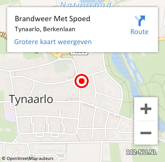 Locatie op kaart van de 112 melding: Brandweer Met Spoed Naar Tynaarlo, Berkenlaan op 5 september 2015 13:50