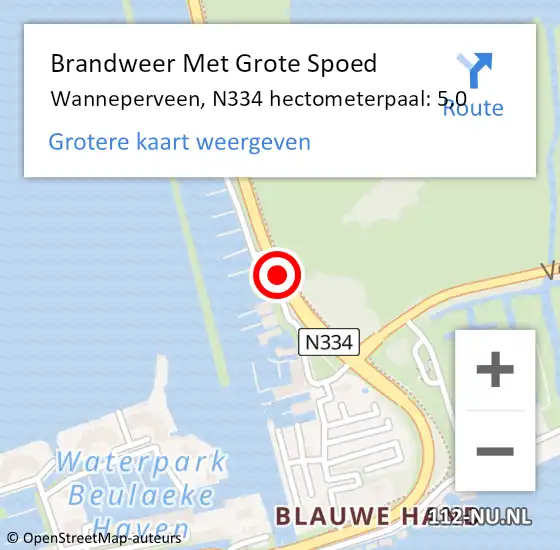 Locatie op kaart van de 112 melding: Brandweer Met Grote Spoed Naar Wanneperveen, N334 hectometerpaal: 5,0 op 6 september 2015 09:44