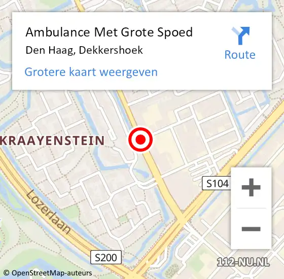 Locatie op kaart van de 112 melding: Ambulance Met Grote Spoed Naar Den Haag, Dekkershoek op 6 september 2015 16:08