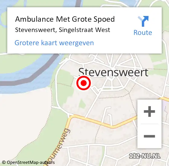 Locatie op kaart van de 112 melding: Ambulance Met Grote Spoed Naar Stevensweert, Singelstraat West op 7 september 2015 02:38