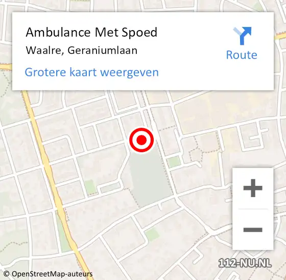 Locatie op kaart van de 112 melding: Ambulance Met Spoed Naar Waalre, Geraniumlaan op 7 september 2015 03:43
