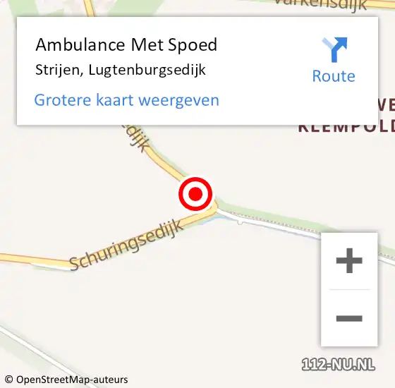 Locatie op kaart van de 112 melding: Ambulance Met Spoed Naar Strijen, Lugtenburgsedijk op 7 september 2015 08:42