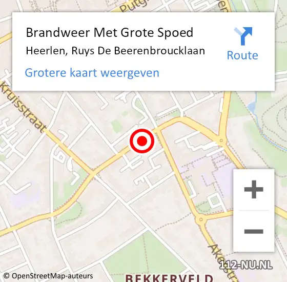 Locatie op kaart van de 112 melding: Brandweer Met Grote Spoed Naar Heerlen, Ruys de Beerenbroucklaan op 7 september 2015 11:39
