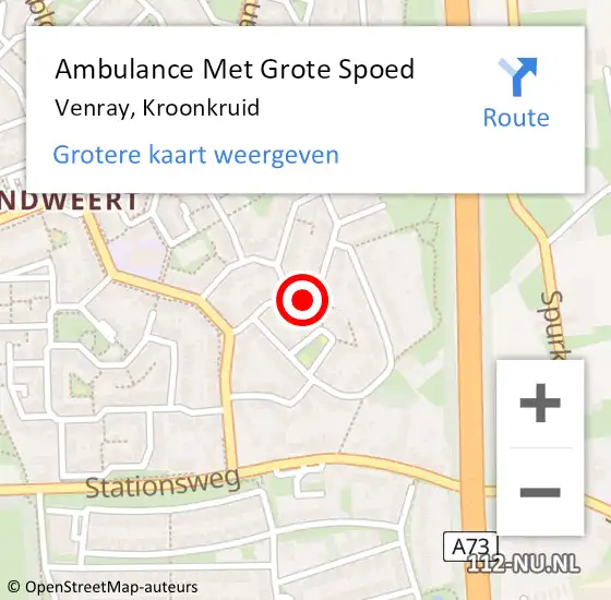 Locatie op kaart van de 112 melding: Ambulance Met Grote Spoed Naar Venray, Kroonkruid op 7 september 2015 19:13