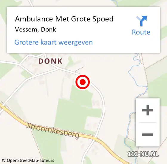 Locatie op kaart van de 112 melding: Ambulance Met Grote Spoed Naar Vessem, Donk op 8 september 2015 06:57