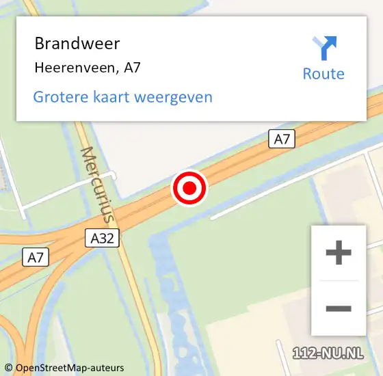 Locatie op kaart van de 112 melding: Brandweer Heerenveen, A7 L op 9 september 2015 11:44